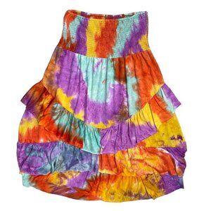 Kori America Strapless Tiered Ruffle Dress Coverup Tie-Dye Orange Purple Size L